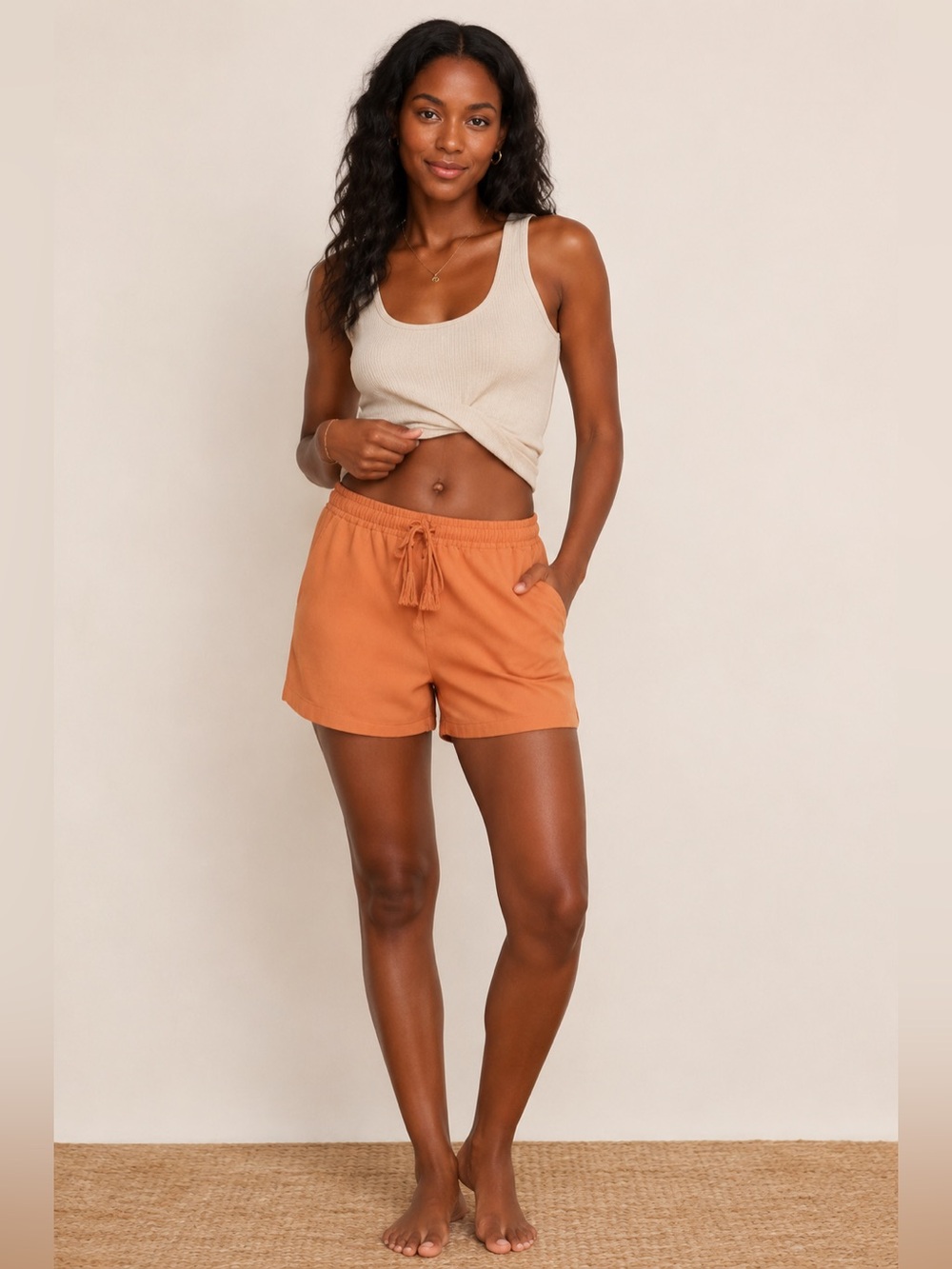 Andie Coral Drawstring Linen Shorts Medium NWT